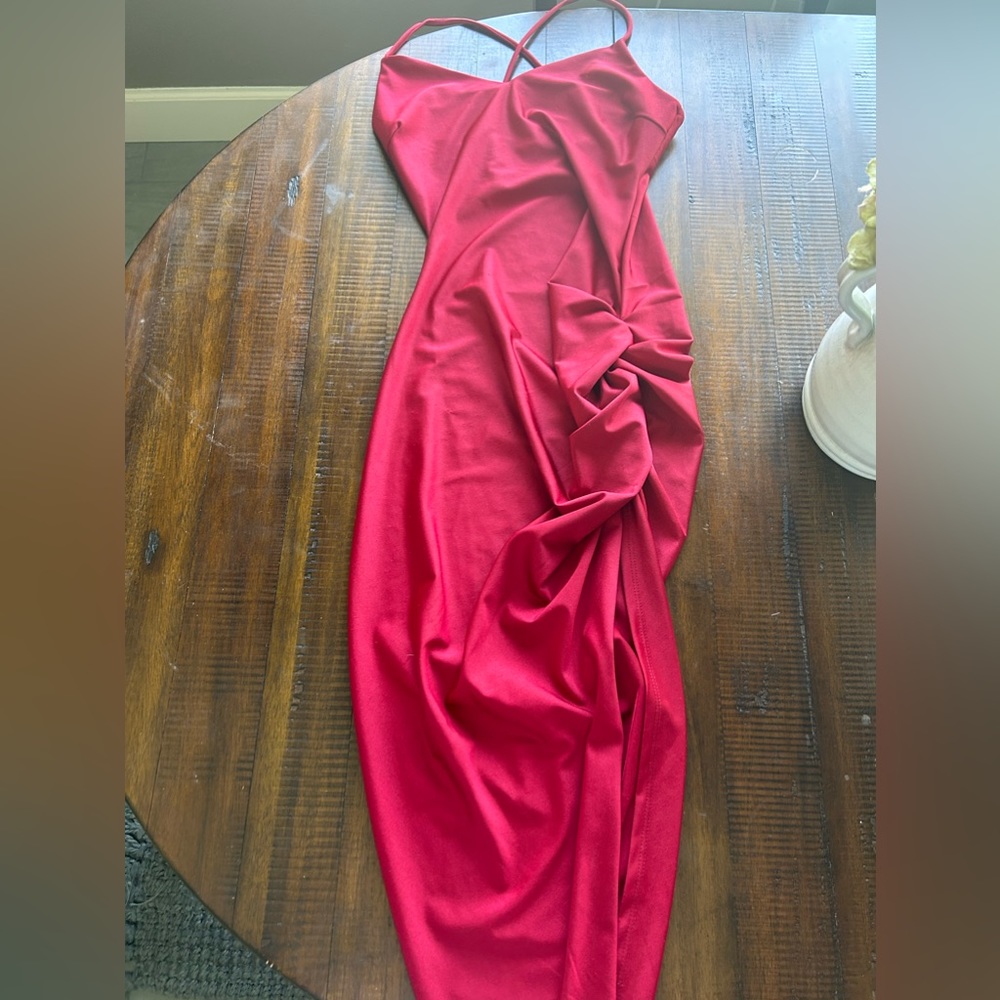 Red midi split leg dress